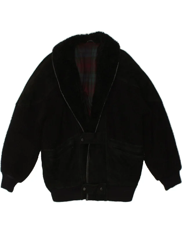 men's hooded jackets -VINTAGE Mens Suede Jacket IT 50 Large Black Suede