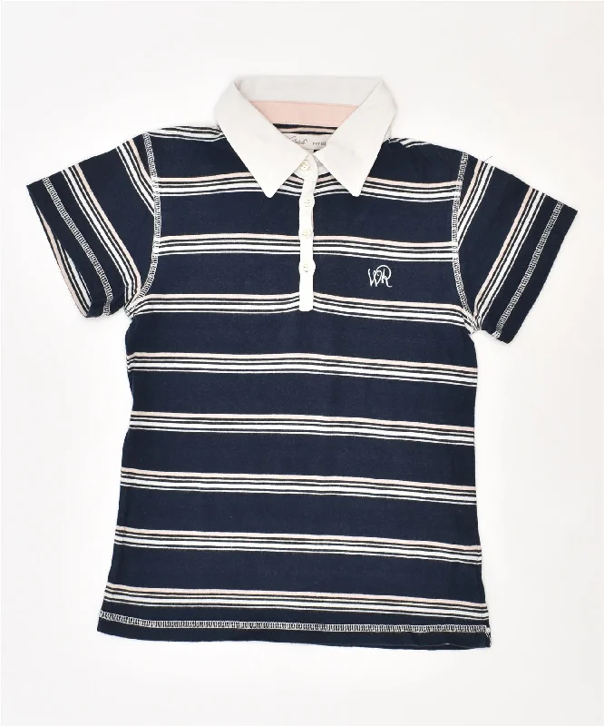 men's basic polo shirts -WOOLRICH Girls Polo Shirt 9-10 Years Navy Blue Striped Cotton