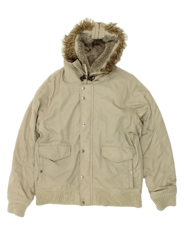 trendy jackets for men -WOOLRICH Mens Hooded Bomber Jacket UK 40 Large Beige