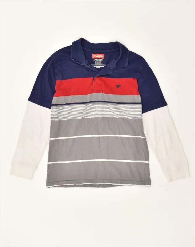 men's classic polo shirts -WRANGLER Boys Long Sleeve Polo Shirt 10-11 Years Large Grey Colourblock