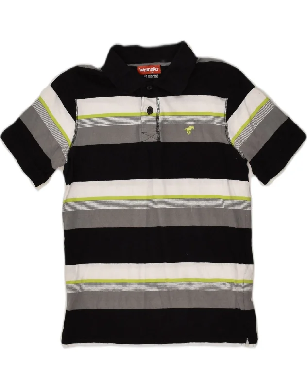 stylish polo shirts for men -WRANGLER Boys Polo Shirt 10-11 Years Large Black Striped Cotton