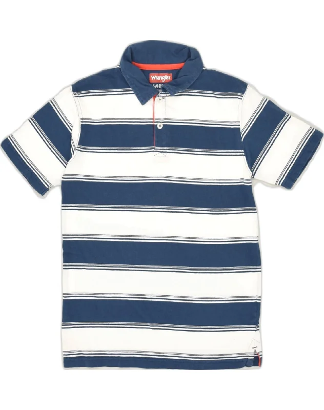 men's long-sleeve polo shirts -WRANGLER Boys Polo Shirt 10-11 Years Large Blue Striped Cotton