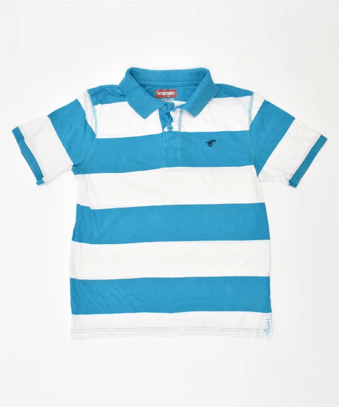 men's casual fit polo shirts -WRANGLER Boys Polo Shirt 11-12 Years Large Blue Striped Cotton