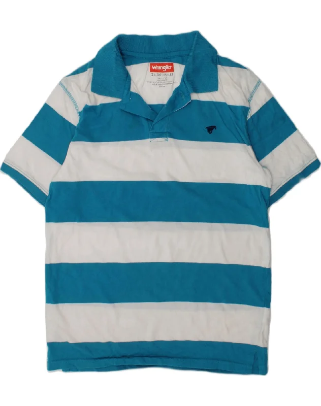 soft-touch polo shirts for men -WRANGLER Boys Polo Shirt 14-15 Years XL  Blue Colourblock Cotton