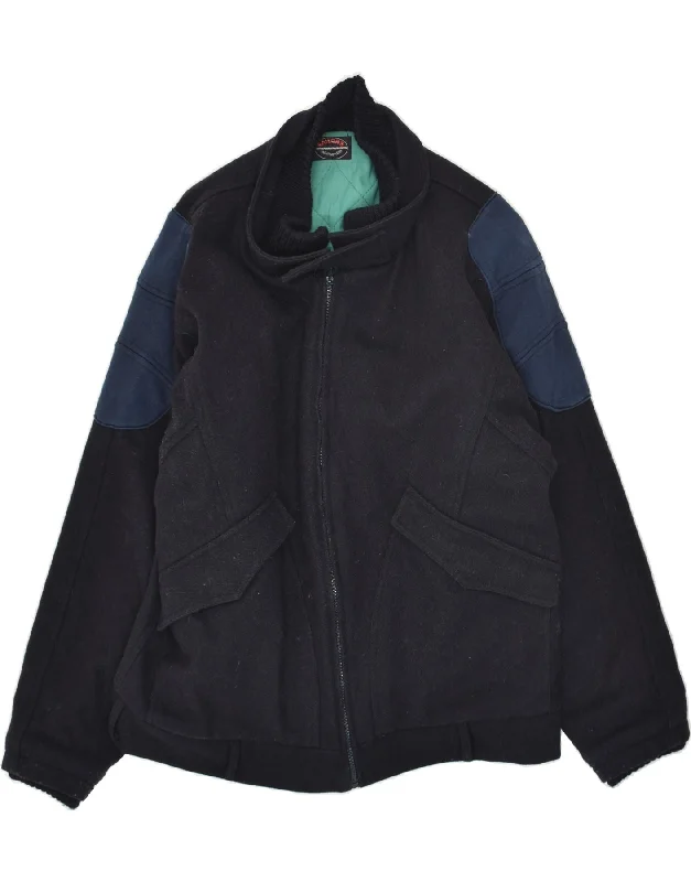 men's hooded bomber jackets -YACHTING CLUB Mens Bomber Jacket UK 38 Medium Navy Blue Colourblock