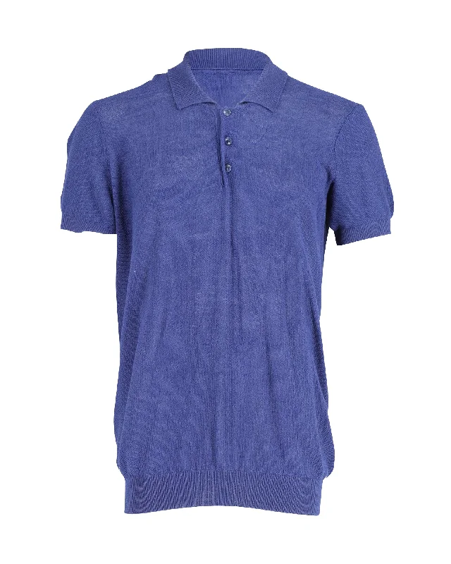 versatile polo shirts for men -A.P.C. Knitted Polo Shirt in Blue Viscose