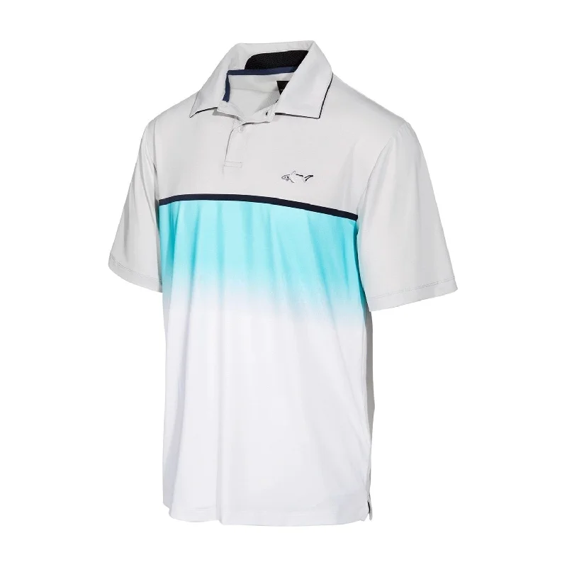 men's golf polo shirts -Greg Norman Men's Chest-Stripe Performance Rugby Polo Shirt Size Extra Large - Grey - XXXL