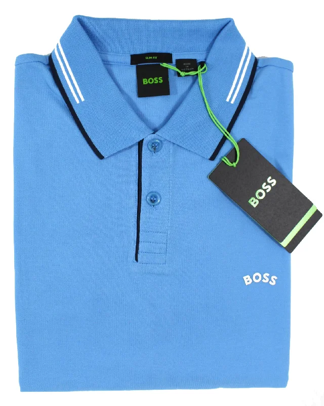 fitted polo shirts for outdoor sports -Hugo Boss Polo Shirt Slim Fit Blue - Stretch Cotton L