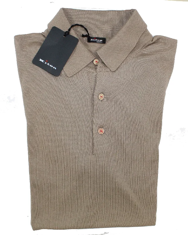 formal polo shirts for men -Kiton Polo Shirt Beige With White Logo Sleeve Detail EU 50/ M