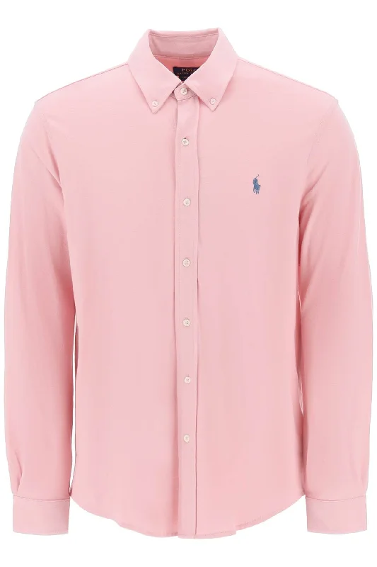 custom-fit polo shirts for men -Polo ralph lauren long-sleeved polo shirt in lightweight cotton mesh