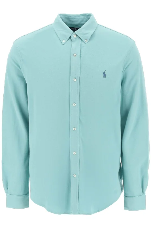 men's regular pique polo shirts -Polo ralph lauren long-sleeved polo shirt in lightweight cotton mesh