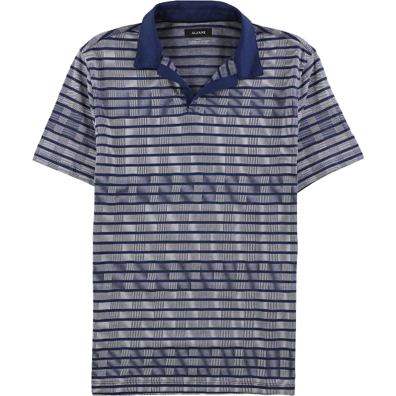 men's casual pique polo shirts -Alfani Mens Striped Rugby Polo Shirt, Blue, Small