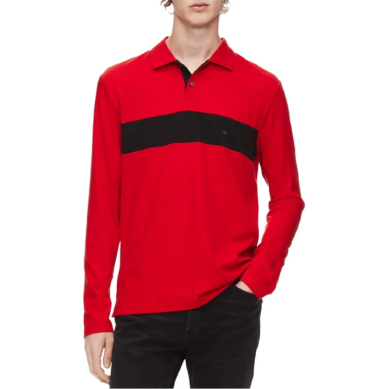 men's pique polo shirts -Calvin Klein Mens Colorblocked Rugby Polo Shirt, Red, X-Small