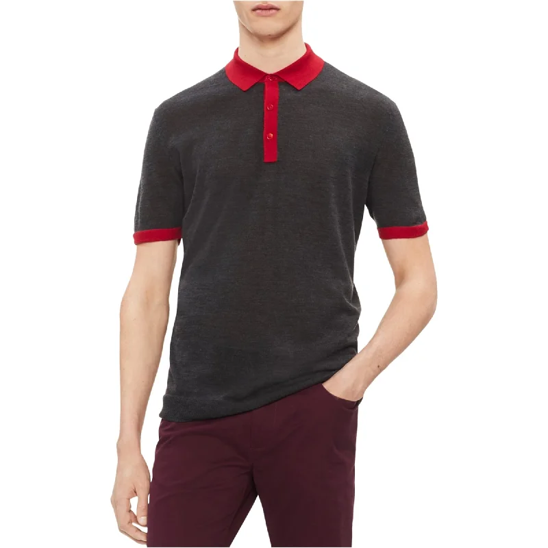 fitted polo shirts for men -Calvin Klein Mens Contrast-Collar Wool Rugby Polo Shirt