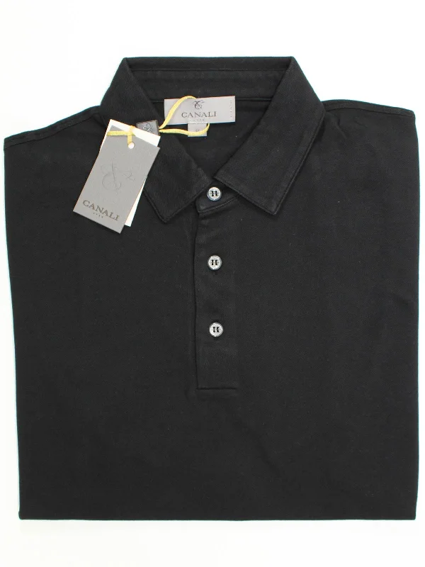 men's polo shirts with side vents -Canali Polo Shirt Black Cotton Short Sleeve Polo Shirt 48 / S SALE