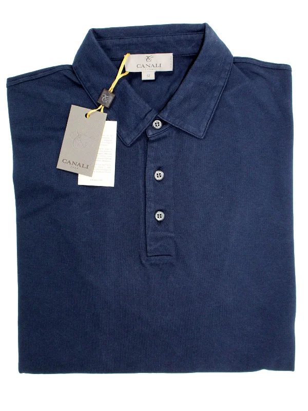 breathable long sleeve polo shirts -Canali Polo Shirt Navy Cotton Short Sleeve Polo Shirt 46 / XS