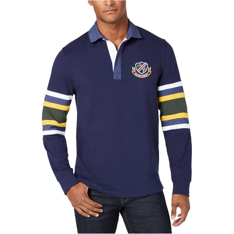 men's performance polo shirts -Club Room Mens Colorblock Rugby Polo Shirt, Blue, Small