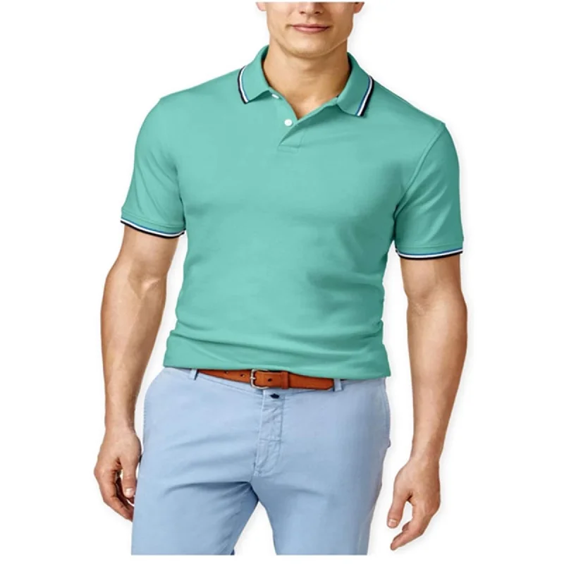 men's casual polo shirts for work -Club Room Mens Interlock Tipped Rugby Polo Shirt, Green, 3XL