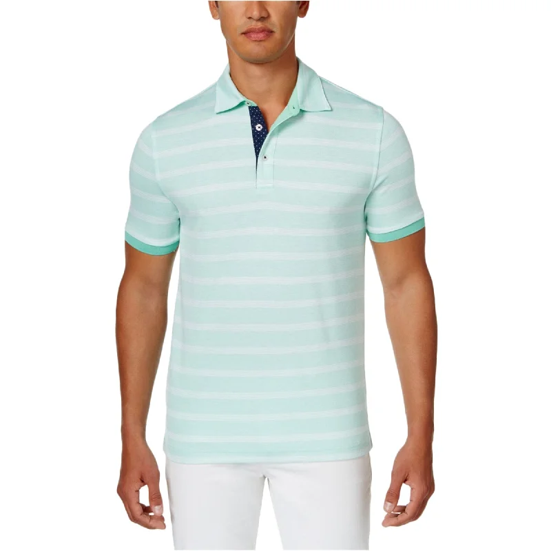 men's breathable short sleeve polo shirts -Club Room Mens Striped Rugby Polo Shirt, Green, XX-Large