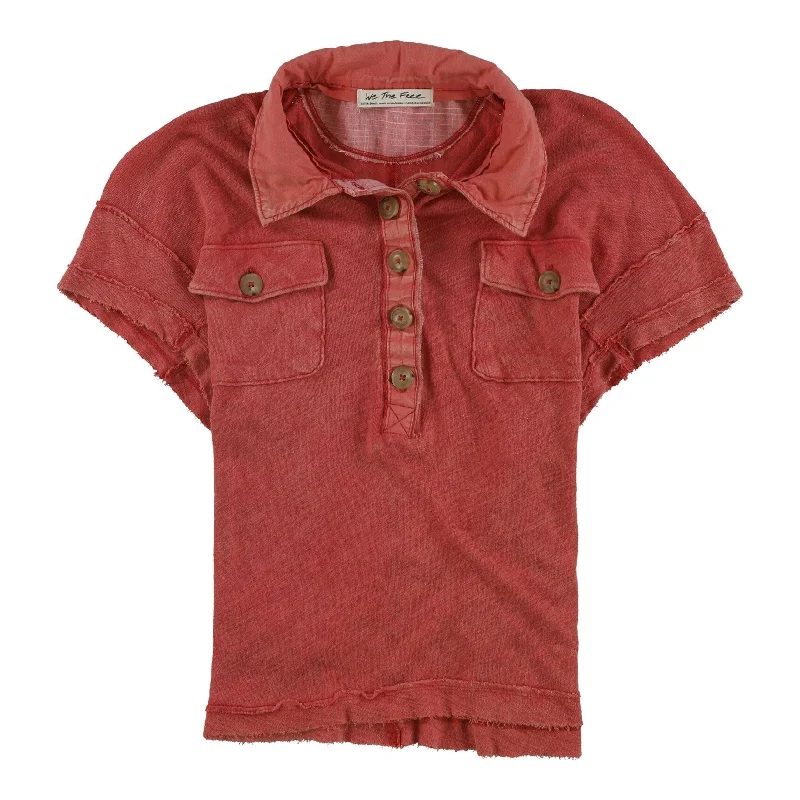 premium polo shirts for men -Free People Womens Graceland Polo Shirt, Red, Small