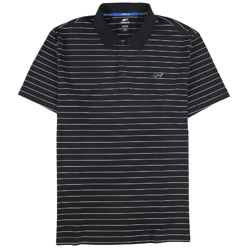 men's golf polo shirts with collars -Greg Norman Mens Striped Rugby Polo Shirt, Black, Small