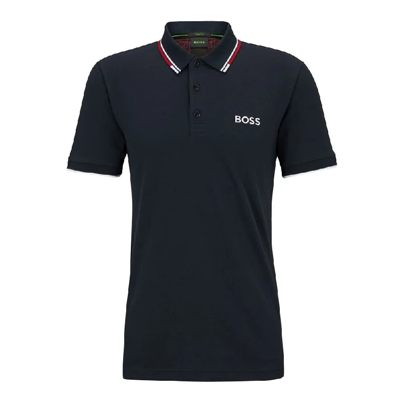 men's designer casual polo shirts -Hugo Boss Men Paddy Pro 405-Dark Blue Stretch Cotton Polo Shirt