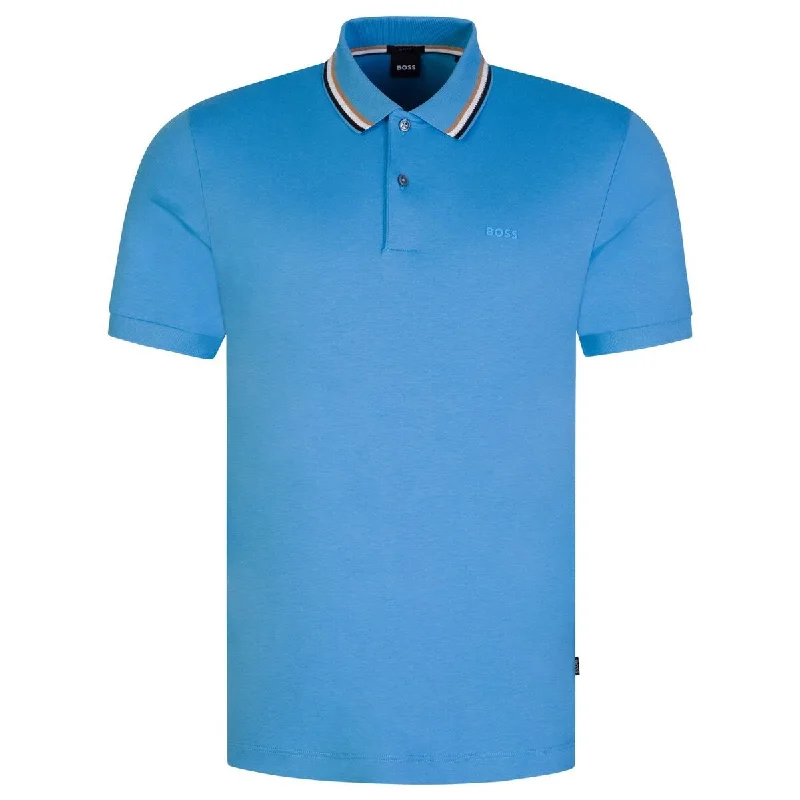 men's athletic pique polo shirts -Hugo Boss Men Penrose 38 Short Sleeve Slim Fit Polo Shirt 495-Open Blue