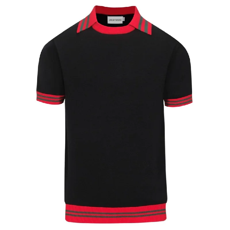 casual golf polo shirts for men -Men's black contrasting knit polo shirt