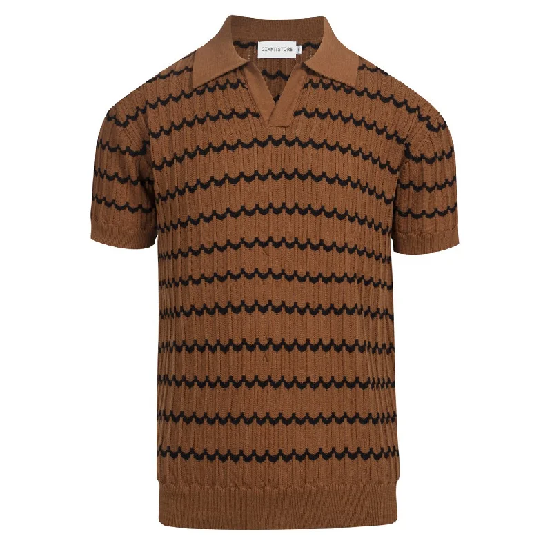 men's classic ribbed polo shirts -Men's dark coffee vintage knit polo shirt