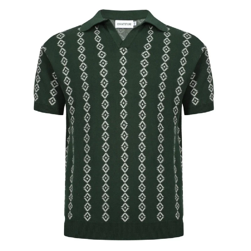 men's luxury polo shirts -Men's Dark Green Knit Polo Shirts