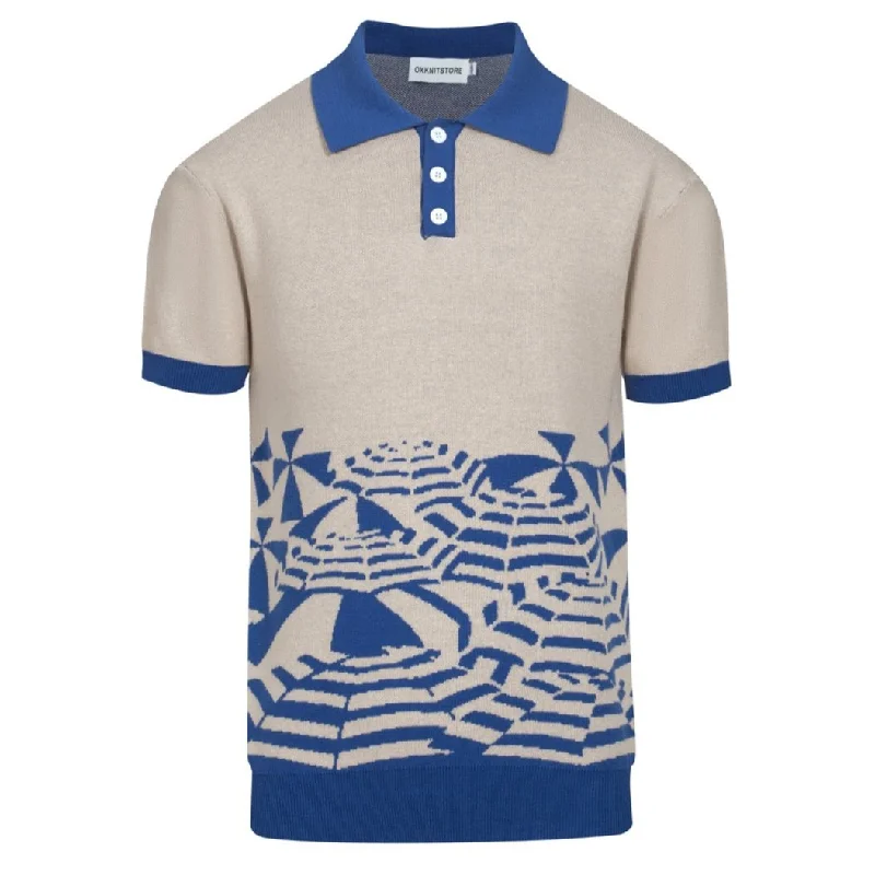 men's regular-fit polo shirts -Men's khaki vintage knit jacquard polo shirt