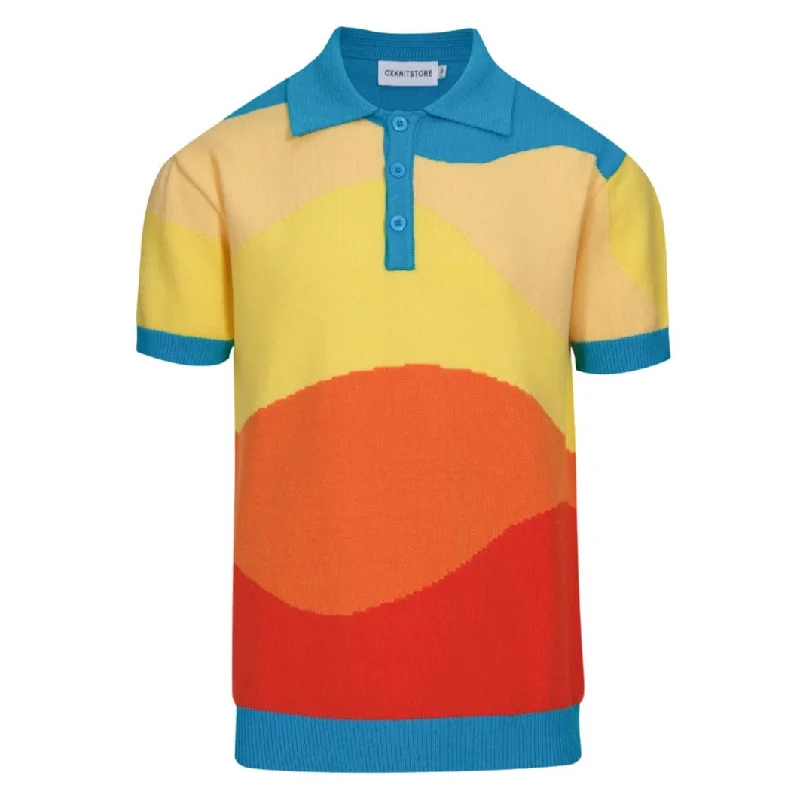 trendy polo shirts for men -Men's multi-colored wavy knit polo shirt