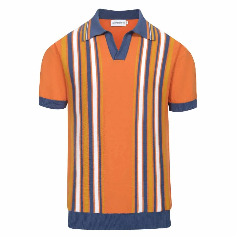 men's stylish cotton polo shirts -Men's orange striped jacquard knit polo shirt