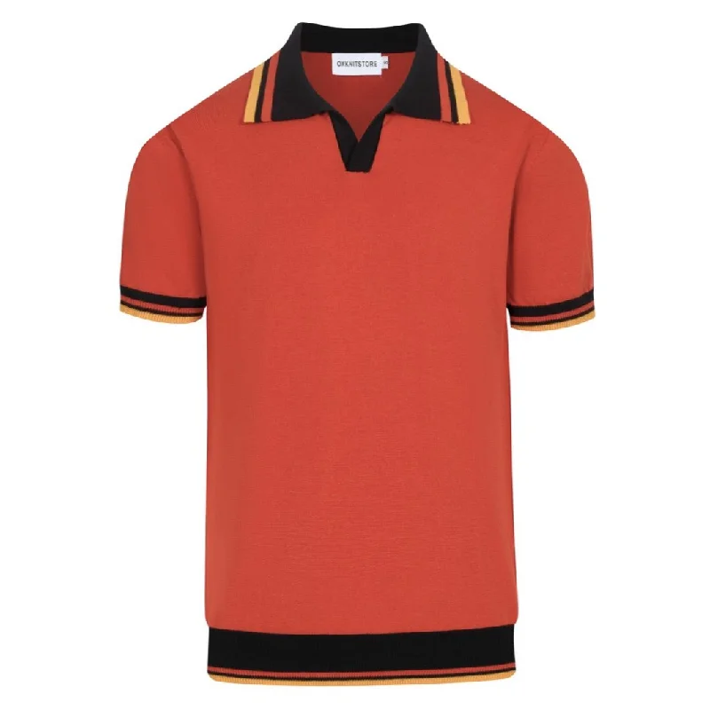 men's patterned polo shirts -Men's red V-neck knit polo shirt