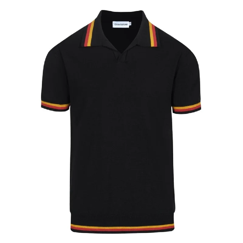 fitted polo shirts for men -Men's vintage black V-neck knit polo shirt