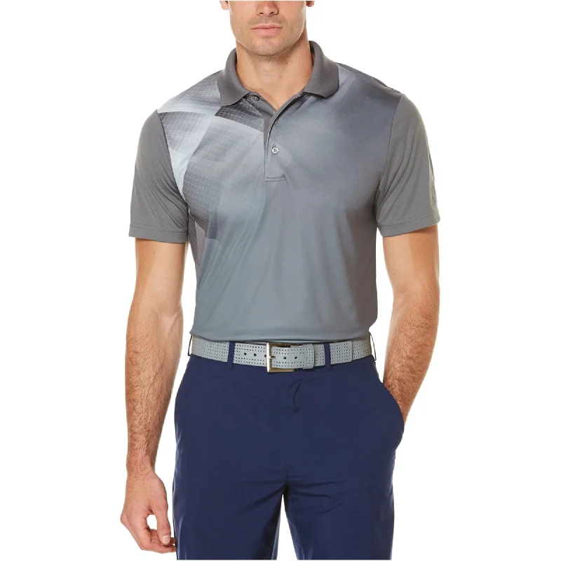 men's embroidered polo shirts -PGA Tour Mens Argyle Silk Rugby Polo Shirt, Grey, Small