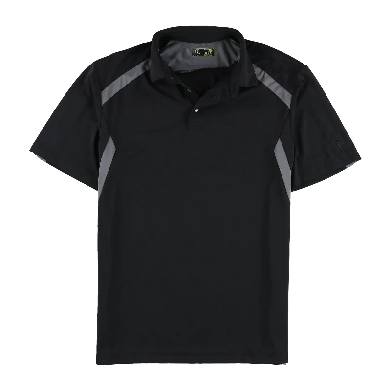 modern fit polo shirts for men -PGA Tour Mens Motionflux Rugby Polo Shirt, Black, Medium