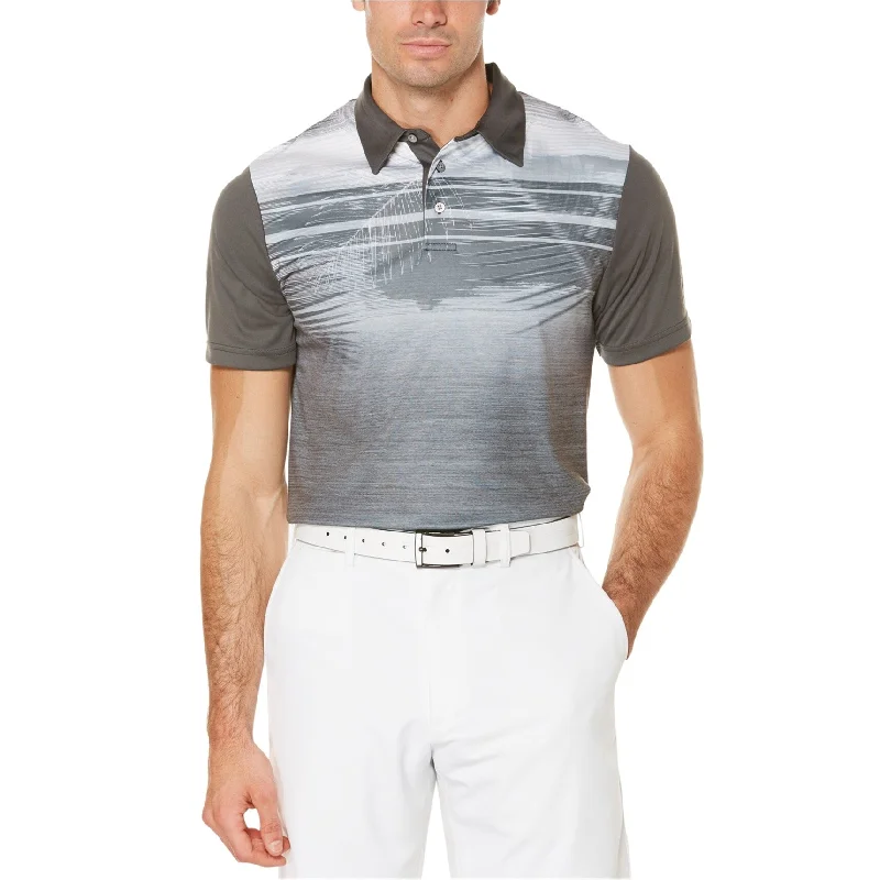 men's polo shirts with mesh back -PGA Tour Mens Palm Rugby Polo Shirt, Grey, Small