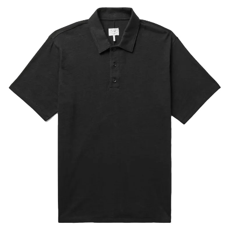 men's long sleeve pique polo shirts -Rag & Bone Men's Solid Black Classic Flame Polo Shirt Short Sleeve T-Shirt