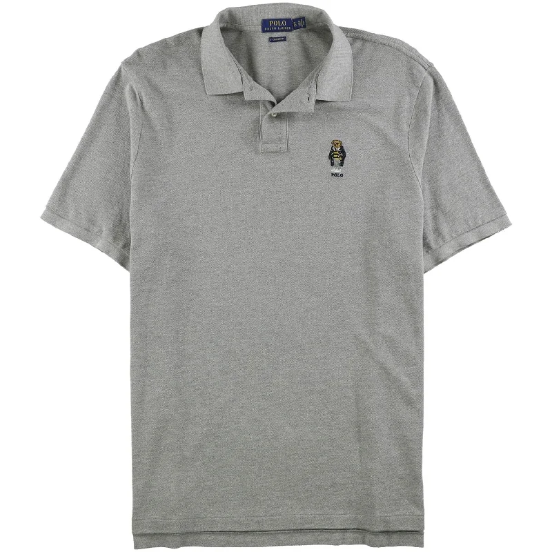 men's basic polo shirts -Ralph Lauren Mens Bear Rugby Polo Shirt, Grey, Medium