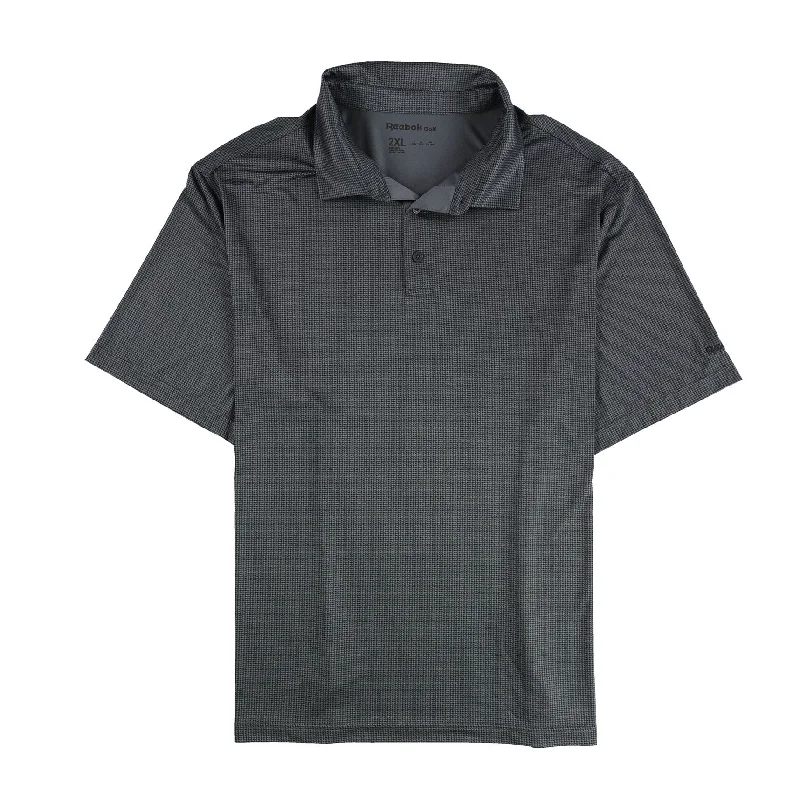 breathable long sleeve polo shirts -Reebok Mens Houndstooth Golf Rugby Polo Shirt, Grey, XX-Large