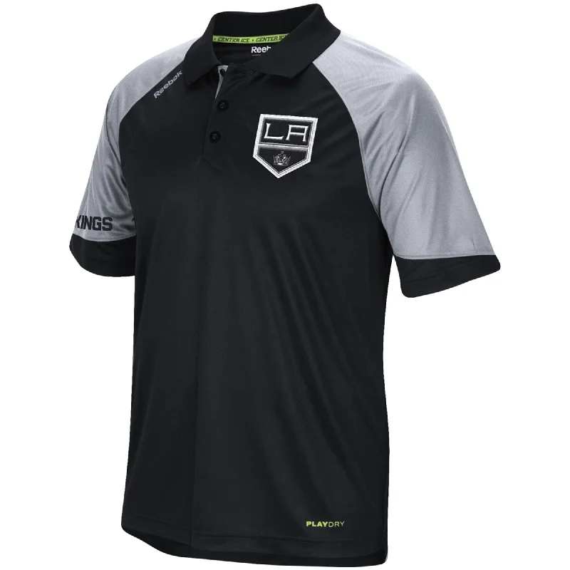 polo shirts with contrasting collars -Reebok Mens LA Kings Rugby Polo Shirt, Black, Small