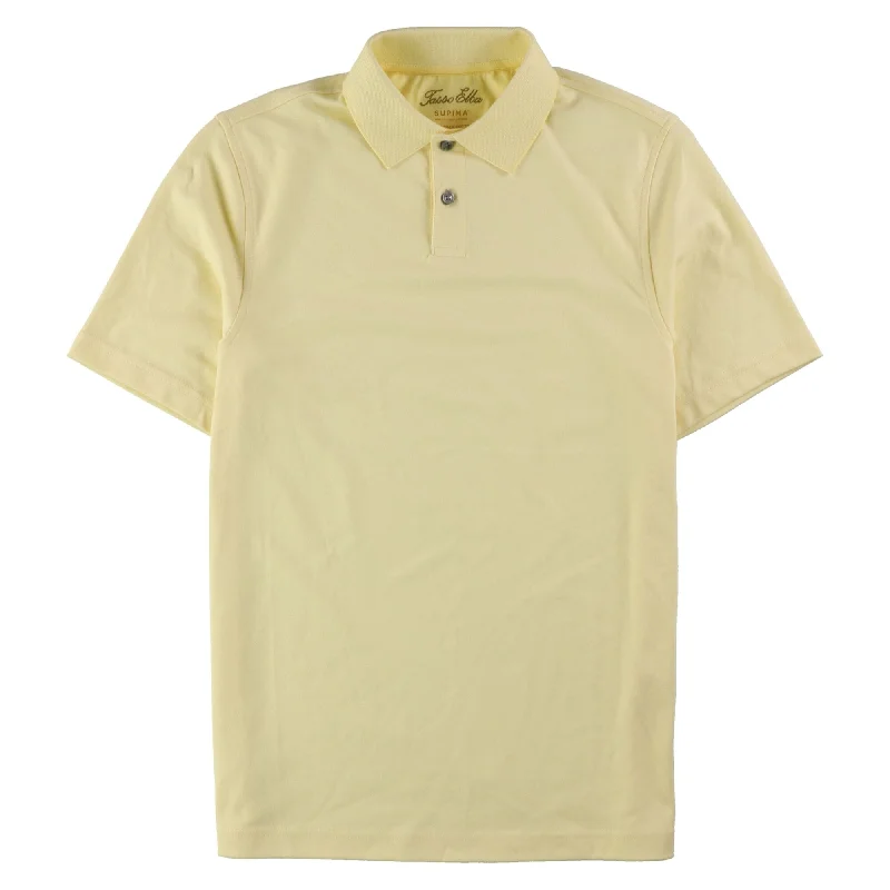 men's designer casual polo shirts -Tasso Elba Mens Basic Rugby Polo Shirt, Yellow, Small