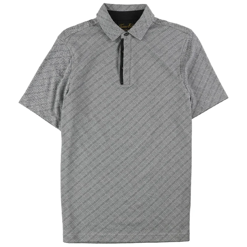 men's classic fit cotton polo shirts -Tasso Elba Mens Textured Diamond Rugby Polo Shirt, Grey, Small