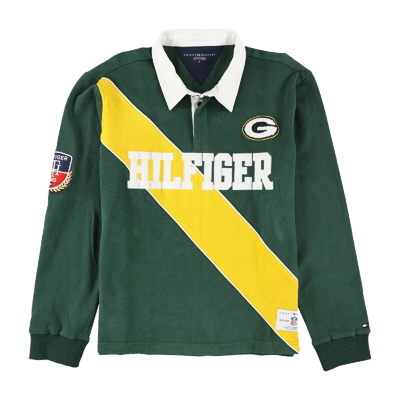 men's classic polo shirts -Tommy Hilfiger Mens Green Bay Packers Rugby Polo Shirt, Green, Medium