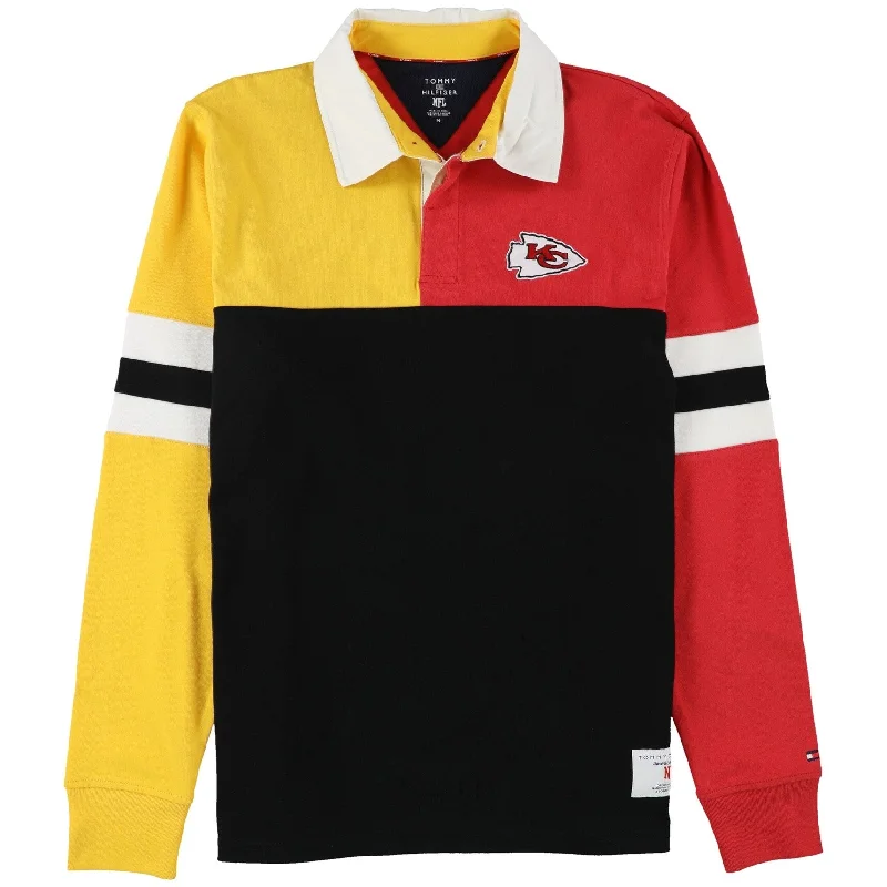 luxury embroidered polo shirts -Tommy Hilfiger Mens Kansas City Chiefs Rugby Polo Shirt, Red, Medium