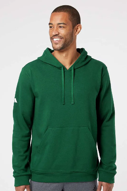 men's hoodies with logo -Adidas Mens Fleece Hooded Sweatshirt Hoodie w/ Pouch Pocket - Collegiate Green