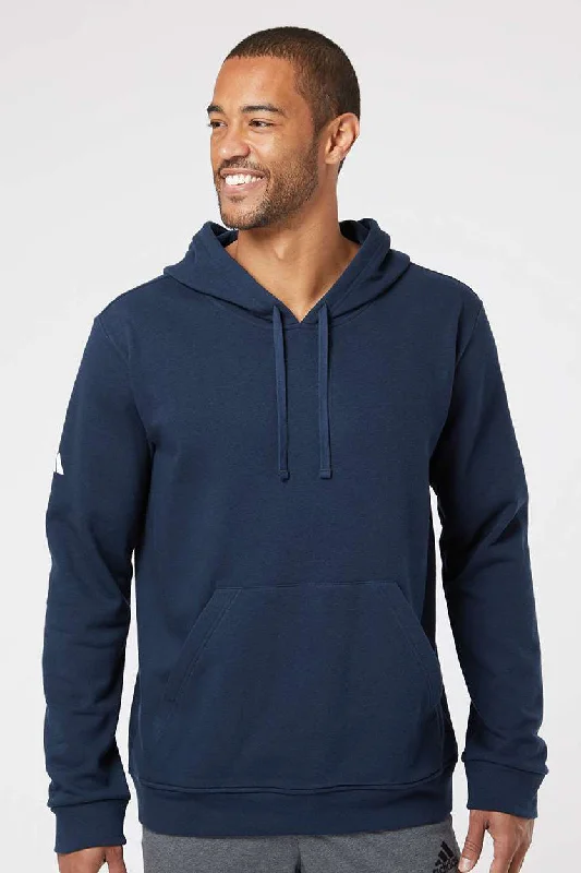 cool sweatshirts for men -Adidas Mens Fleece Hooded Sweatshirt Hoodie w/ Pouch Pocket - Collegiate Navy Blue