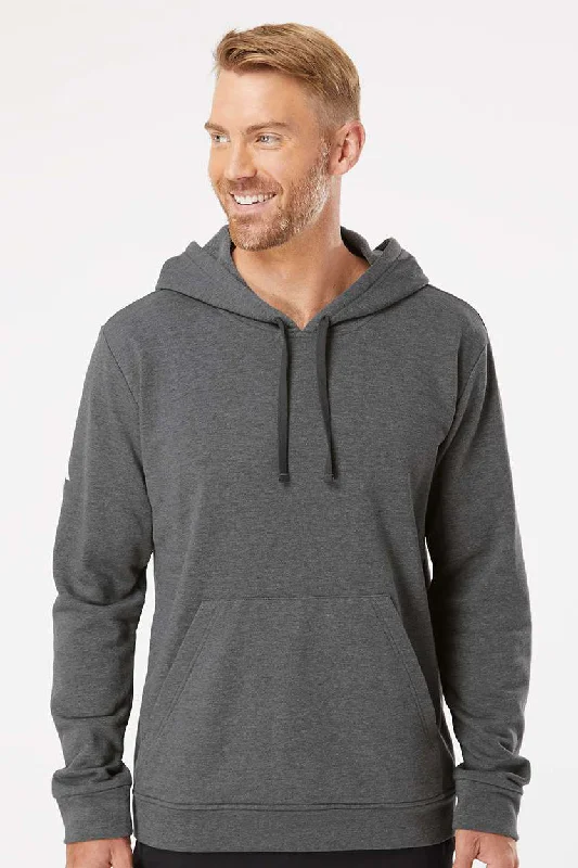 embroidered hoodies for men -Adidas Mens Fleece Hooded Sweatshirt Hoodie w/ Pouch Pocket - Heather Dark Grey