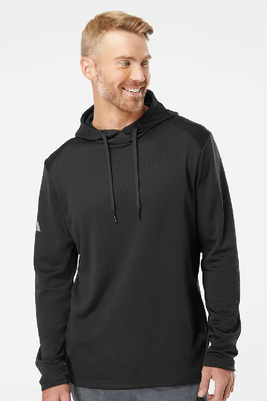 men's athletic hoodies -Adidas Mens Textured Mixed Media Hooded Sweatshirt Hoodie - Black